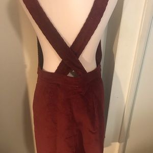 Wine Corduroy Deep V Jumper Dress